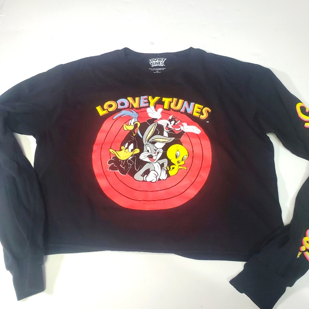 Looney Tunes Black Long Sleeve Crop top Tee Y2K